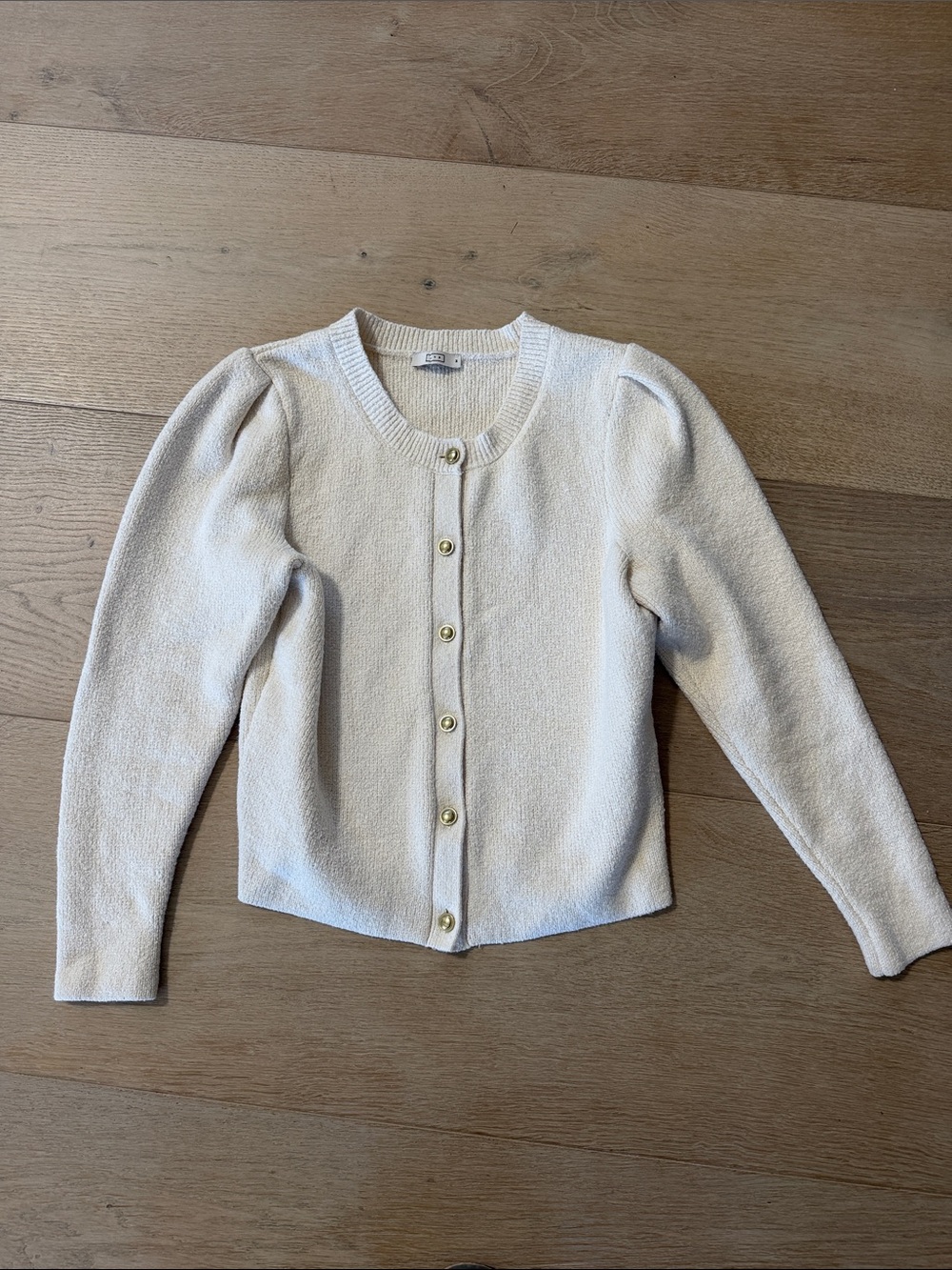 AYR Cream Button-Front Puff Sleeve Sweater Cardigan
